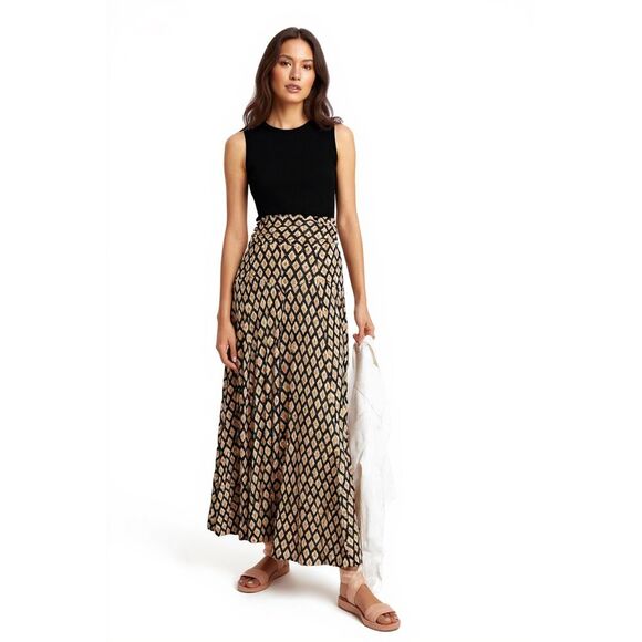 Maeve Anthropologie Madiana Knit Maxi Skirt Women Size XS Black Orange Diamond - Picture 1 of 11